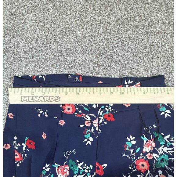 Express Ankle High Rise Belted Dress Pants Navy Blue Floral Sz 2 Business Casual - Picture 3 of 7